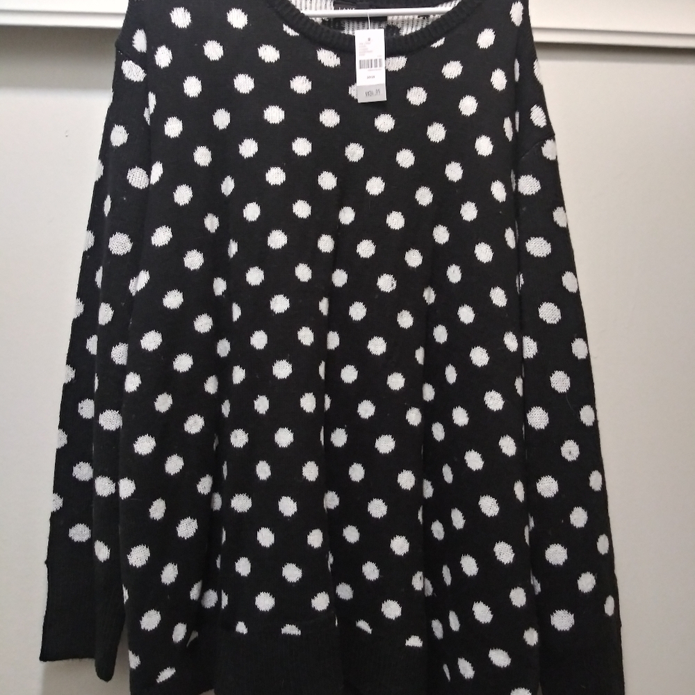 Lane Bryant Black Crew Neck Sweater with Polka Dots